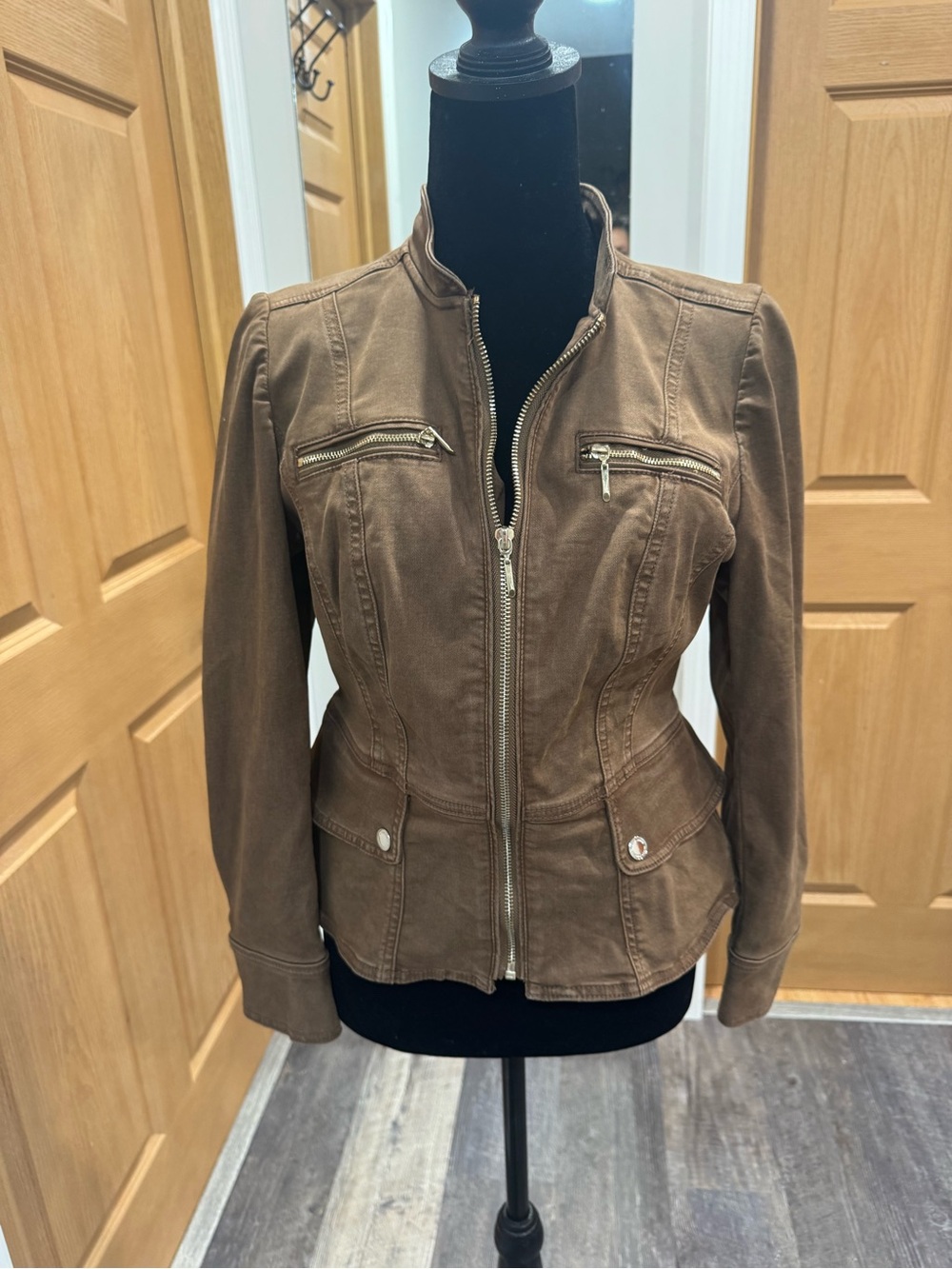 White House Black Market Brown Fitted Zip-Front Utility Jacket